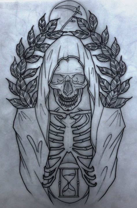 La Muerte Tattoo, Tattoo Lower Back, Reaper Drawing, 천사와 악마, Totem Tattoo, Grim Reaper Tattoo, Reaper Tattoo, Kunst Tattoos, Skulls Drawing