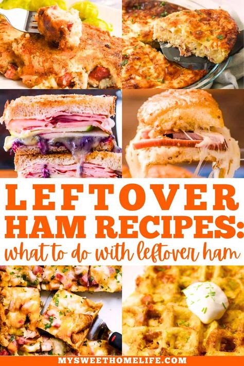 Leftover ham recipes: Use up your Christmas leftovers with these breakfast, casserole, dinner, soup, pasta, sandwiches and more recipes. Left over ham recipes for breakfast. Leftover ham recipes for dinner. Leftover Ham Dinner Recipes, Ham Recipes For Dinner, Ham Sandwich Recipes, Ham Dinner Recipes, Ham Breakfast Casserole, Ham Chowder, Cheesy Potatoes Recipe, Dinner Soup, Christmas Leftovers