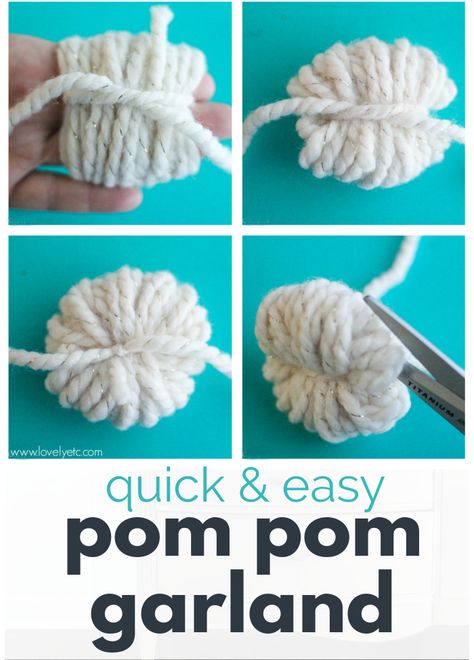 Diy Yarn Garland, Pom Pom Garland Diy, Pom Garland Diy, Diy Pom Pom Garland, Diy Yarn Pom Pom, Easy Pom Pom, Fluffy Pom Poms, Easy Yarn Crafts, Christmas Pom Pom