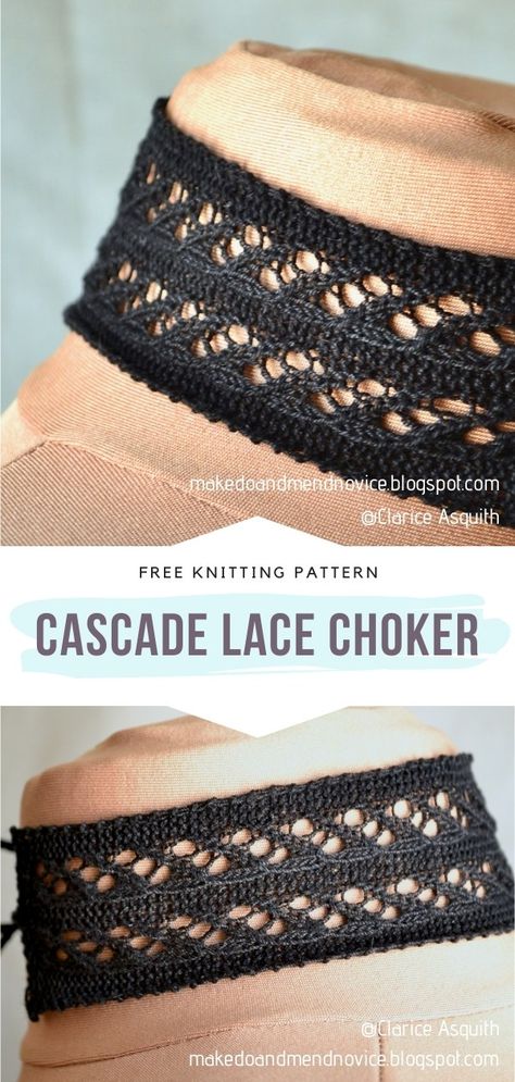 Cascade Lace Choker Free Knitting Pattern What are your thoughts on blocking? Have you already tried it? If you want to learn or practice, this quick project is the ideal reason to do so! #knitchoker #knitaccessories #knitlacychoker #freeknittingpattern Crochet Choker Free Pattern, Knit Choker, Choker Patterns, Lace Choker, Free Knitting Patterns, How To Knit, Free Knitting Pattern, Knitting Accessories, Blow Your Mind