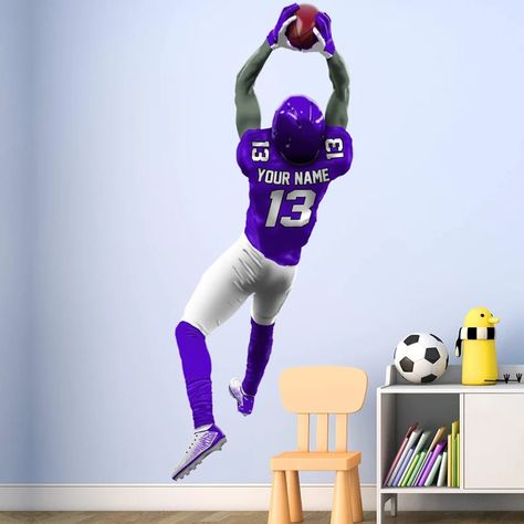 Personalized Football Player Wall Decal Custom Name Sports - Etsy Vinyl Wall Art Quotes, Boulder City, Football Wall, Sports Room, Sports Wall, Personalized Football, Custom Football, Sticker Mural, Kids Room Wall