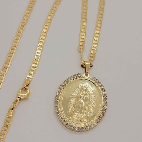 Brazilian 18k Gold Filled Virgen De Guadalupe Necklace With Cubic Zirconia Stones Length Is 24" Free Jewelry Bag Included Brand New Nwt Does Not Tarnish It Can Last For Years With Proper Care Guadalupe Necklace, Gold Collar Necklace, Crucifix Necklace, Silver Bar Necklace, Bronze Necklace, Multi Layer Necklace, Wing Necklace, Flower Pendant Necklace, Jewelry Bag