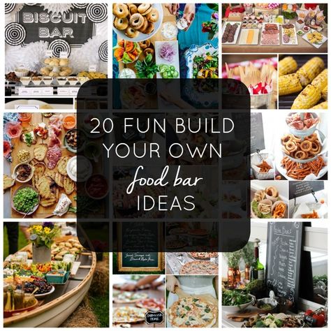 20 Fun Build Your Own Food Bar Ideas http://intentionalhospitality.com/20-fun-build-your-own-food-bar-menu-ideas/ Food And Drink Bar Ideas, Diy Dinner Bar Ideas, Dinner Ideas For Groups Friends, Best Food Bars For Parties, Different Food Bars Party Ideas, Lunch Get Together Ideas Friends, Types Of Food Bars Party Ideas, 40th Birthday Menu Ideas, Slider Bar Ideas Parties