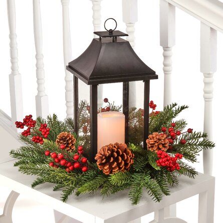 Lantern Centerpieces For Christmas, Lantern Christmas Decor, Christmas Outdoors, Xmas Projects, Christmas Everyday, Lantern Centerpiece, Holiday Lanterns, Faux Candles, Lantern Christmas