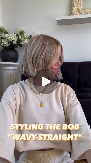 Chandler DeHart on Instagram: "How I style the bob on a daily basis 🫶🏼 the curling iron is 1.5” and it’s perfect for making that wavy-straight style🥰" Curtain Bangs On Bob Hair, Easy Bob Hairstyles Tutorials, How To Style Short Blonde Bob, How To Style Short Textured Bob, Bob Hair Tutorial Style, Blonde Bob For Fine Hair, Cute Ways To Style A Bob, Easy Hair Hacks For Short Hair, Textured Lob Straight Hair