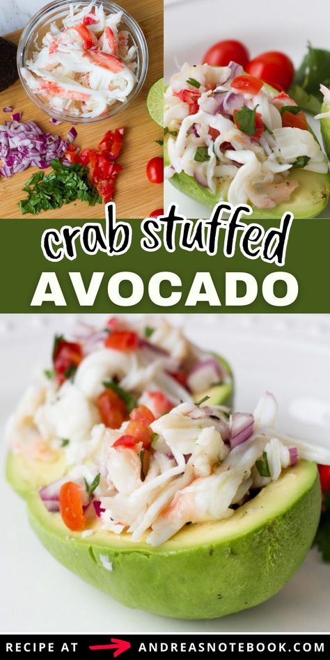 Crab Stuffed Avacodo, Crab Stuffed Avocado Recipes, Crab Stuffed Peppers, Crab Recipes Healthy, Cracked Crab, Avocados Recipe, Avocado Stuff, Crab Stuffed Avocado, Crab And Avocado