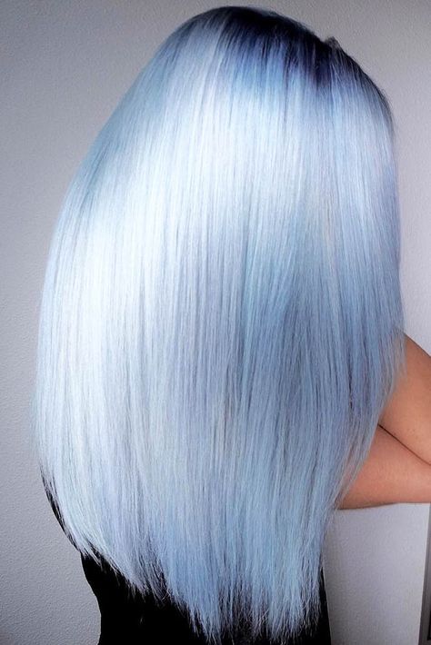 Lilac Shag Hair, Ice Blue Balayage, Purple And Periwinkle Hair, Pretty Hair Color Ideas For Blondes, Cool Hair Colour Ideas, Icy Silver Blue Hair, Grey And Blue Hair, Blonde With Blue Highlights, Gray Blue Hair