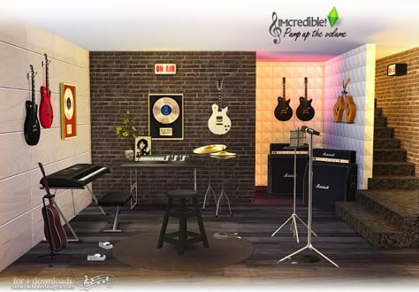 Sims 4 CC's - The Best: Pump Up The Volume Music Room Set by SIMcredible! Casa Rock, Volume Music, Rock Room, Pump Up The Volume, Sims 4 Blog, Muebles Sims 4 Cc, Sims 4 Studio, Sims 4 Bedroom, Sims 4 Clutter