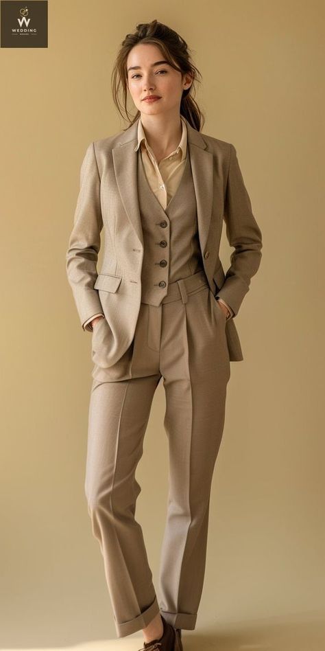 Formal Suit Designs For Women, Tan Suits For Women, Dapper Style Women, Power Suits For Women Classy, Women’s Suits, Suit Women Wedding, Suits Lesbian, Women Wearing Suits, Tailored Suit Women