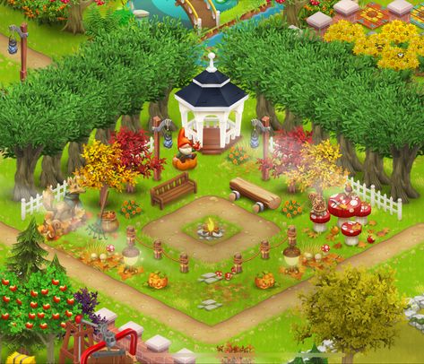 Hay Day Gazebo Design, Hay Day Farm Design Ideas Fall, Hay Day Fall Design, Cute Hay Day Farms, Hayday Aesthetic, Hay Day App, Hay Day Farm Design, Hayday Layout, Farming Game