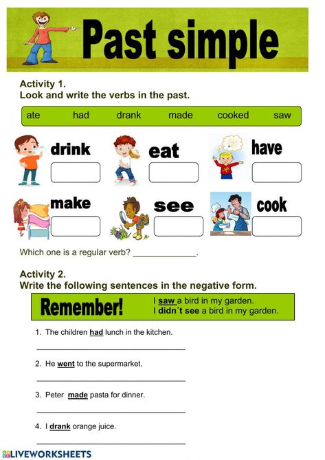 Past simple Interactive worksheet Simple Past Tense Worksheet For Grade 2, Past Tense Worksheet For Grade 1, Past Tense Worksheet Grade 2, Past Simple Worksheets For Kids, Simple Past Worksheet, Past Simple Worksheets, Verb To Be Past, Simple Past Verbs, Simple Past Tense Worksheet