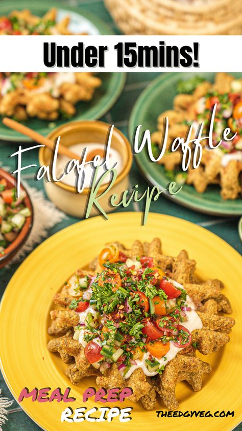 This easy-to-make vegan recipe is the perfect mix for a healthy and well-balanced meal. Grab your waffle makers, we are making the ultimate Falafel Waffles. Falafel Waffle Recipe, Falafel Waffles, Dash Mini Waffle Maker Recipes Vegan, Chickpea Waffles Recipe, Waffle Falafel, Savory Vegan Waffle Recipe, Vegan Waffle Mix, Pan Fried Falafel, Falafel Waffle