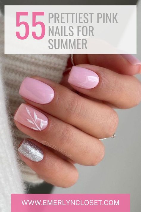 Pink nails + summer nails + pink nail designs + pink nails aesthetic Pink Nail Ideas For Short Nails, Pale Pink Nail Art Designs, Light Pink Nails With Simple Design, Pale Pink Summer Nails, Pale Pink Nails Design, Summer Gel Nail Designs 2024, Summer Gel Nails Pink, Pale Pink Nail Designs, Pink Nails With White Design