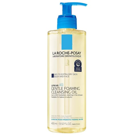 Discover Lipikar AP+ Gentle Foaming Body & Face Cleansing Oil for dry to extra dry, sensitive skin. This soothing, moisturizing cleansing oil provides 24-hour hydration starting in the shower. Key Benefits: Gentle oil to foam body & face cleanser for dry to extra dry, sensitive skin. Provides 24-hour hydration starting in the shower while instantly soothing skin. Face & body cleansing oil gently removes dirt and debris from the skin while providing intense moisture. Cleanses skin without strippi La Roche Posay Lipikar, Oil Face Cleansing, Body Cleansing, Thermal Water, Oil Based Cleanser, Ootd Instagram, Dry Skin Body, Extra Dry Skin, Skin Care Cleanser