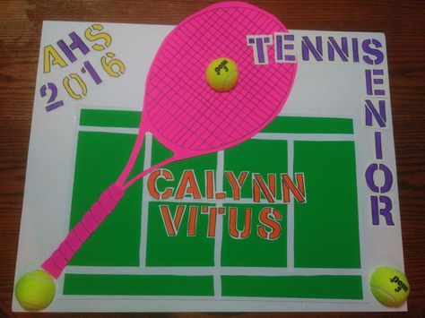 Tennis Team Senior Night Postet Senior Day Posters Tennis, Senior Night Poster Ideas Tennis, Senior Poster Board Ideas Tennis, Senior Night Tennis Gift Ideas, Tennis Senior Posters, Senior Tennis Poster Ideas, Senior Night Tennis Ideas, Senior Night Posters Tennis, Tennis Posters High School