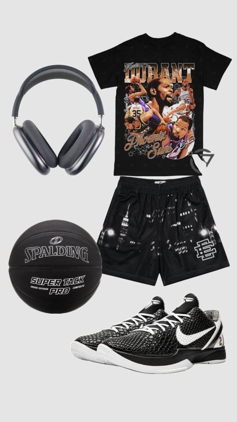 Black basketball outfit Hoop Outfit, Basketball Game Outfit Women, Basketball Shoes Kyrie, Basketball Outfit, Basketball Game Outfit, Sports Attire, Nba Outfit, 90s Fashion Men, Drip Outfit Men