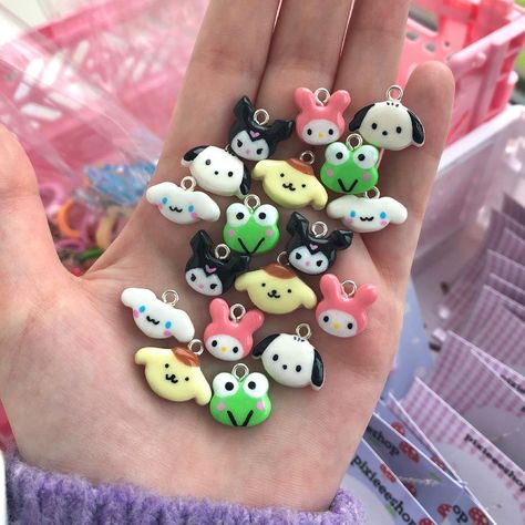 @pixieeeshop on Instagram: “something fun! who’s your favourite sanrio character? 🐰#sanrio #handmade #clay #smallbusiness” Clay Sanrio Characters, Diy Clay Charms Easy, Polymer Clay Sanrio, Clay Charms Ideas, Sanrio Clay, Easy Clay Ideas, Clay Date, Ceramica Ideas, Clay Characters