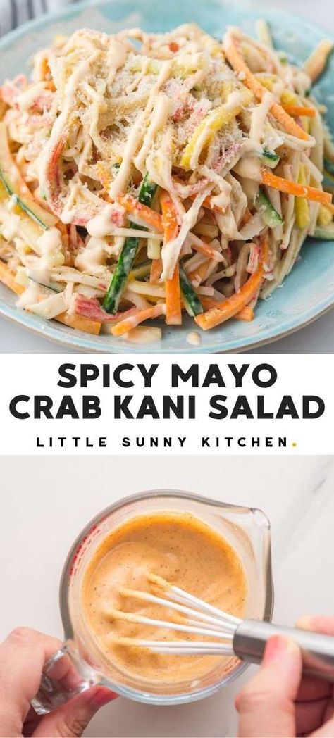 Dressed Crab Recipes, Asian Crab Salad Recipe, Kickin Crab Salad, Crab Salad Dressing, How To Make Kani Salad, Connie Salad Sushi, Koni Salad Recipe, Crab Salad Dressing Recipe, Crab Stick Salad