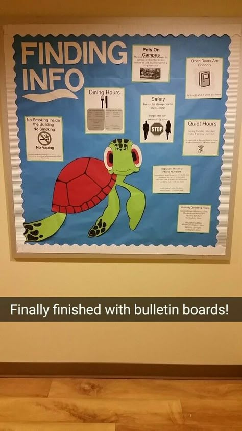 Finding Info Bulletin Board                                                                                                                                                     More Disney Bulletin Boards, Resident Assistant Bulletin Boards, College Bulletin Boards, Disney Themed Classroom, Parent Board, Ra Themes, Work Bulletin Boards, Ra Bulletins, Ra Bulletin Boards