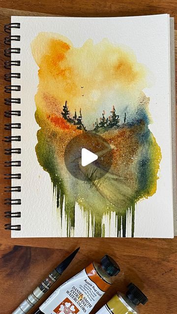 Watercolor Landscape Videos, Colored Pencil And Watercolor Art, Watercolour Painting Videos, Small Watercolor Paintings Easy, Anastasia Mily, Atmospheric Watercolor, Watercolor Tutorial Step By Step, Watercolor Scenery Painting, Abstract Watercolor Paintings Tutorials