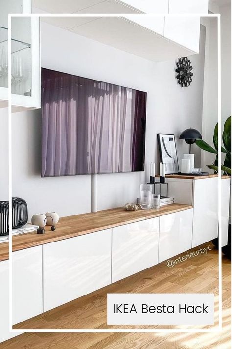 IKEA Besta mit Deckplatt aus Holz Ikea Tv Wall Unit, Living Room Decor Pictures, Ikea Inspiration, Living Room Wall Units, Classy Living Room, Ikea Design, Ikea Living Room, Ikea Besta, Living Room Scandinavian