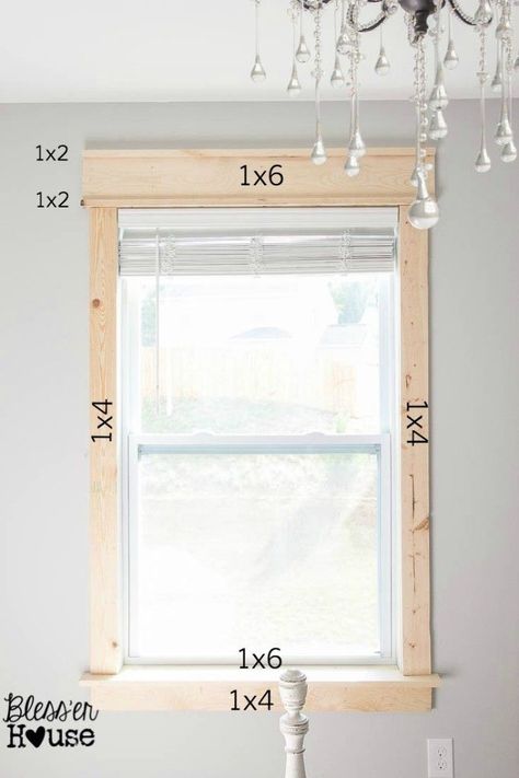 DIY Window Trim - The Easy Way | Bless'er House - I want to trim all the windows in our entire house like this!  For a more vintage look, go a little wider on the side casing and apron and make the 1x6 header slightly narrower. Diy Window Trim, Interior Window, Hemma Diy, Diy Casa, Diy Window, Hus Inspiration, Window Trim, Home Upgrades, Cool Ideas