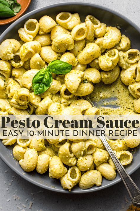 Rich and herbaceous Pesto Cream Sauce in under 30 minutes! Make it with homemade or store-bought pesto for a quick and easy Italian-inspired dinner. Pesto Cheese Sauce, Pistachio Basil Pesto, Cooking With Pesto Easy Recipes, Pesto Pasta Ideas, Pesto Cream Sauce Pasta, Pesto Sauce Recipe For Pasta, Pasta Recipe Chicken, Spaghetti With Pesto, Creamy Pasta Sauce Recipes