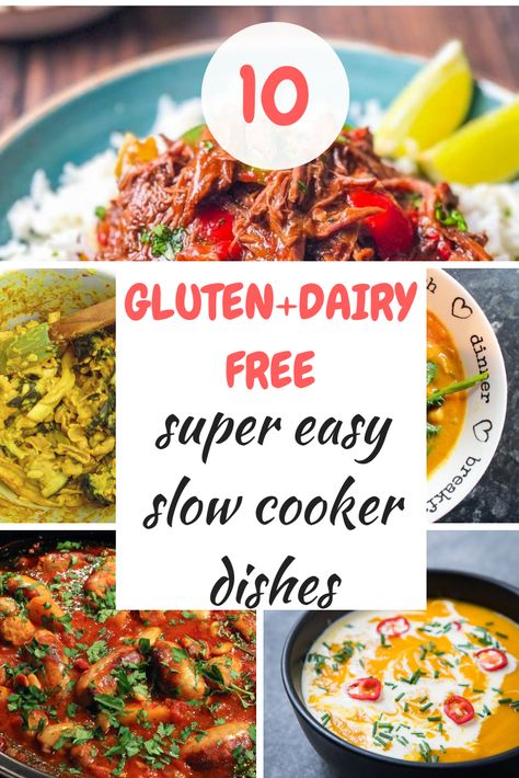 These super easy gluten and dairy free crock pot dishes are perfect for evening meals. Including gluten free vegan mac and cheese and gluten and dairy free slow cooker sausage stew Dairy Free Crockpot Meals, Crockpot Chicken Fajita Recipes, Breakfast Cheap, Chili Breakfast, Gluten Free Dairy Free Dinner, Gluten Free Crock Pot Recipes, Dairy Free Recipes Dinner, Soup Chili, Dairy Free Soup