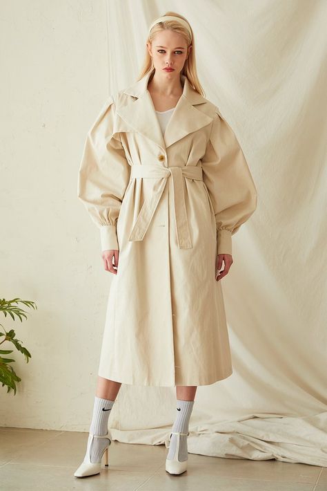 Rebecca Puff Sleeve Trench Coat Trench Coat Editorial, Coat Editorial, Persian Fashion, Muslim Fashion Hijab Outfits, Beige Outfit, Muslim Fashion Hijab, Woman Suit Fashion, Long Trench Coat, Fashion 2020