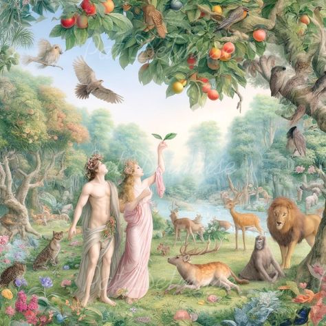 Adam and Eve in the earthly paradise. #comicart #comicpictures #photoartist #lightroom #photoart #digitalphotopainting #comicpictures #funnypictures Adam And Eve In The Garden Of Eden, Adam Eve Art, Adam And Eve Aesthetic, Adam And Eve Apple, Eve Garden Of Eden, Eve Artwork, Adam And Eve Art, Eve And Adam, Eve Painting