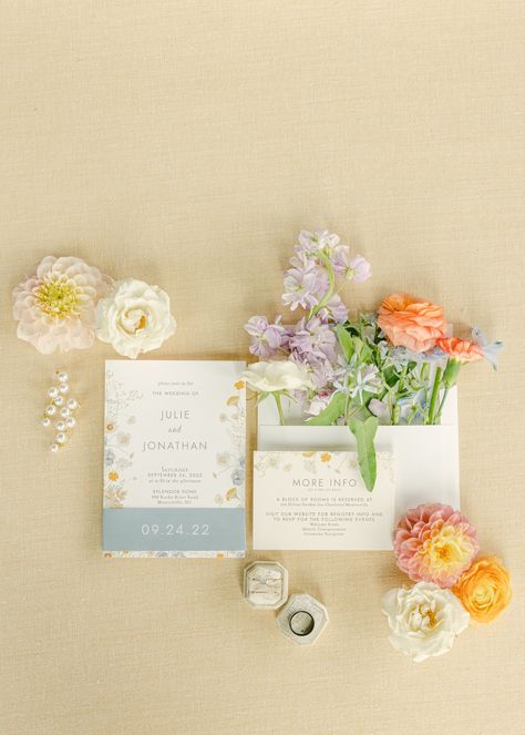 Garden Party Wedding Stationary, Garden Party Wedding Details, Garden Theme Wedding Invitations, Colorful Wedding Details, Spring Wedding Detail Shots, Wedding Invitations Photography, Wedding Floral Invitations, Wedding Invite Flat Lay, Wedding Invitation Spring