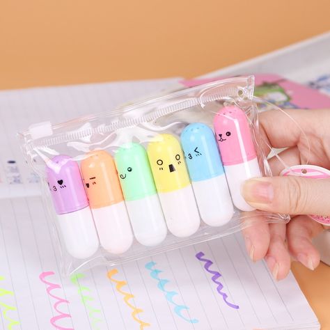 Japanese School Supplies, قلم حبر جاف, Escuela Diy, Girl School Supplies, Highlighter Set, Kawaii School Supplies, Cool School Supplies, Study Stationery, Highlighter Pen