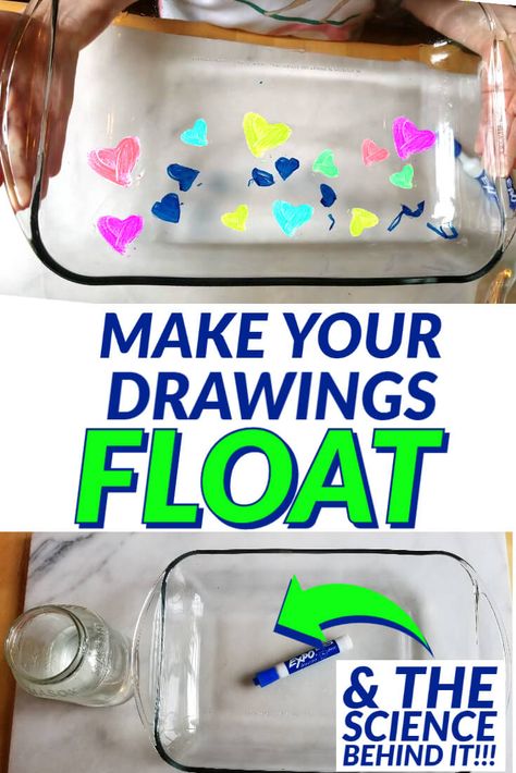 How to make your drawings float using a dry erase marker, a glass plate and water. Plus, why this science experiment works! Water Experiments, Science For Toddlers, Create Board, Science Week, Preschool Science Activities, Summer Science, Science Experiments For Preschoolers, At Home Science Experiments, Kid Experiments