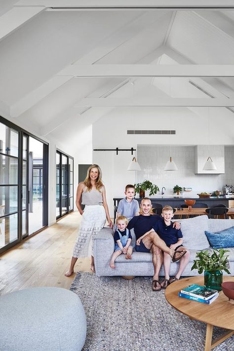 Beams Painted White, Marble Kitchen Island, Pitched Ceiling, Engineered Timber Flooring, Elsie De Wolfe, Marble Kitchen, Cottage Renovation, Contemporary Coastal, Classic Kitchen