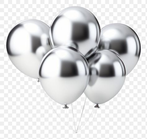 Silver Birthday Balloons, Birthday Balloons Png, Silver Balloons, Silver Birthday, Silver Balloon, Chrome Material, Birthday Balloons, White Background, Balloons