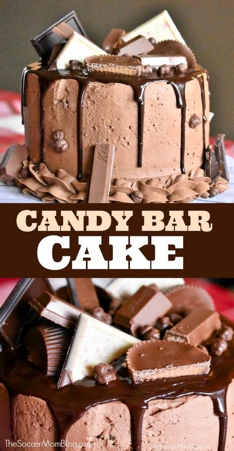 Chocolate Cake Decorated With Candy, Chocolate Candy Cake Decoration, Best Cakes For A Cake Auction, Candy Lovers Cake, Candy Stuffed Cake, Candy Cakes Ideas, Chocolate Bar Cake Ideas, Chocolate Bar Birthday Cake, Candy Explosion Cake