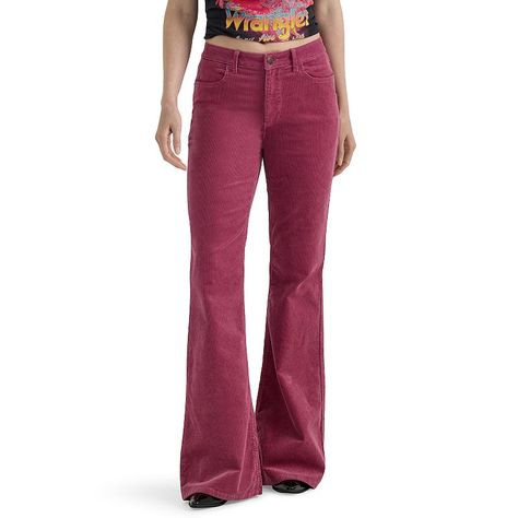 Step out in style and confidence with these bold Women's Wrangler Fierce Flare Corduroy Pants.Click on this WOMEN'S GUIDE to find the perfect fit and more! Step out in style and confidence with these bold Women's Wrangler Fierce Flare Corduroy Pants.Click on this WOMEN'S GUIDE to find the perfect fit and more! FEATURES Button & zipper closure 5-pocket design Unlined Straight hemFIT & SIZING 32-in inseam 23-in leg opening High rise sits below the natural waistline Fitted through the hip and thigh Flared Corduroy Pants, Little Top Big Pants, Flare Corduroy Pants, Corduroy Pants Outfit, Outfit Formulas, Bottom Clothes, Corduroy Pants, Pants Outfit, Pocket Design