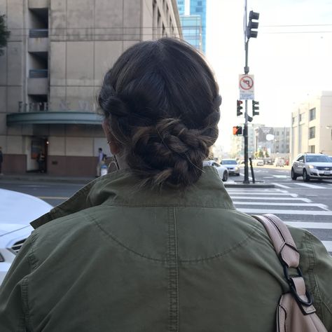 Double Braids Into Bun, Braid Bun Aesthetic, Aesthetic Braided Hairstyle, Double Dutch Braid Short Hair, Braided Bun Aesthetic, Dutch Braid With Bun, Double Dutch Braid Bun, Double Braids Aesthetic, Double Braid Bun