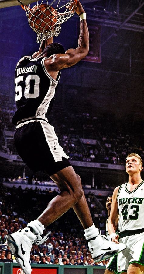 My all-time favorite basketball player,  David Robinson! Reverse dunk- 1991 Basketball Academy, Spurs Basketball, Danny Green, David Robinson, Rear Admiral, Basketball Star, Nba Legends, Nba Stars, Basketball Legends