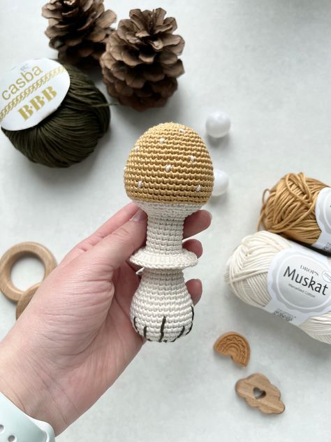 Mushroom Crochet, Crochet Nursery Decor, Crochet Rattle, Crochet Nursery, Crochet Ornaments, Toy Pattern, Baby Toy, Baby Rattle, Rattles