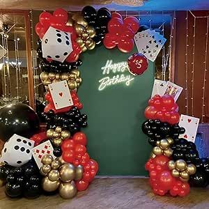 Casino party backdrop #amazon associate Black Gold Balloon Garland, Casino Theme Party, Casino Birthday Party, Gold Balloon Garland, Vegas Theme Party, Casino Royale Theme, Casino Birthday, Vegas Birthday, Black And Gold Balloons