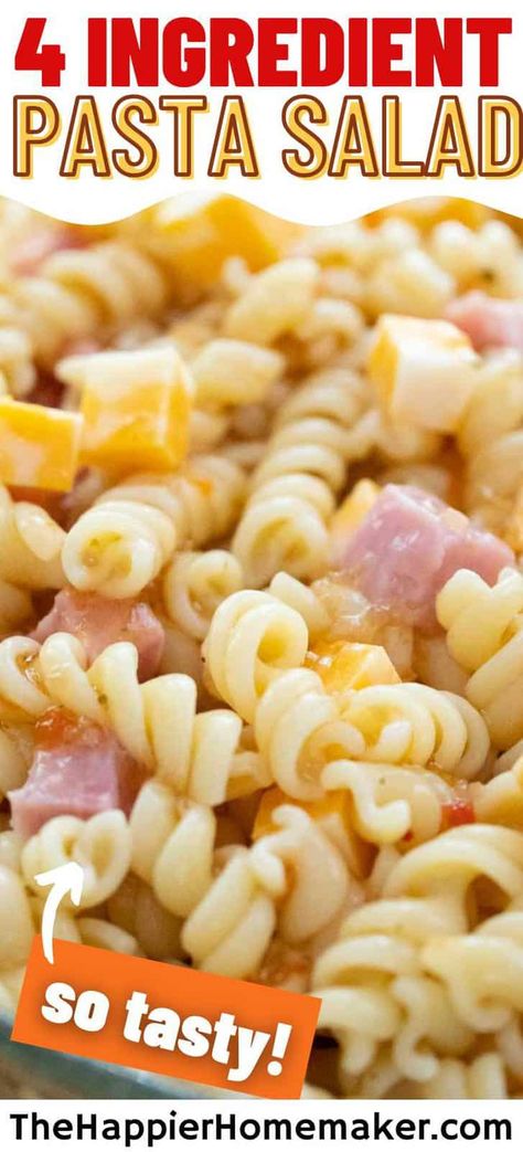 This easy 4 ingredient pasta salad is the perfect summer side dish. With just some pasta, Italian dressing, meat and cheese you can enjoy this simple pasta salad as is or dress it up with any extras you have on hand. Pasta Salad No Veggies, Pasta Salad With No Tomatoes, Meat And Cheese Pasta Salad, 4 Ingredient Salads, Quick And Easy Italian Pasta Salad, 5 Ingredient Pasta Salad, 4 Ingredient Pasta Salad, Pasta Salad Recipes For Picky Eaters, Kid Friendly Cold Pasta Salad