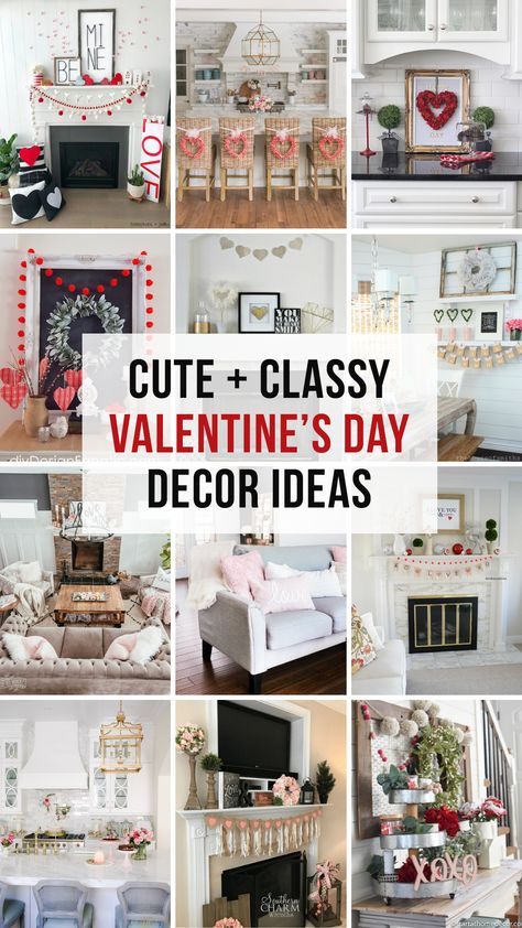 Cute + Classy Valentine's Day Decor - Neutrals with pops of color are a great way to decorate for the day of love without going overboard! Here's tons of ideas to inspire you! #valentinesday  |  Little Blonde Mom Blog Target Valentines Decor, Living Room Valentine Decor, Valentine Mantle Decor, Neutral Valentines Decor, Black Mantle Fireplace, Blonde Mom, Valentines Bricolage, Entry Table Decor, Diy Valentines Decorations