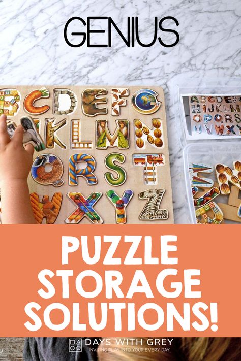 hack for storing puzzles Preschool Storage, Puzzle Organization, Preschool Puzzles, Puzzle Storage, Hard Puzzles, Toy Storage Solutions, Diy Puzzles, Kindergarten Games, Organisation Hacks