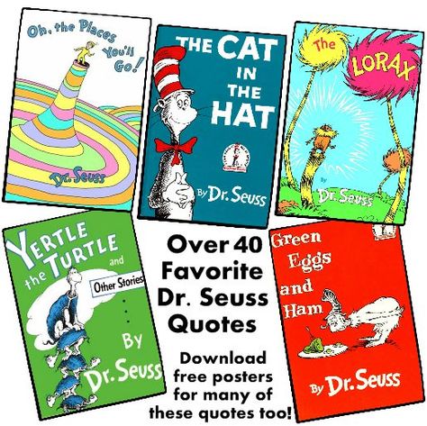 This Dr. Seuss page contains over 40 of his most famous quotes.  There are FREE downloadable posters for many of these Dr. Seuss quotes that teachers can use to decorate their classroom bulletin board displays. Birthday Quotes For Teacher, Reading School, 40 Quotes, Dr Seuss Classroom, Quotes For Teachers, Dr Seuss Activities, Teacher Bulletin Boards, Free Posters, Dr Seuss Books