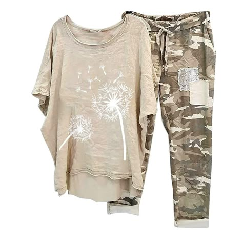 Plus Size Pajamas, Camouflage Pants, Top And Pants Set, Tracksuit Set, Outfits For Women, Casual Sets, Womens Casual Outfits, Linen Clothes, Linen Women