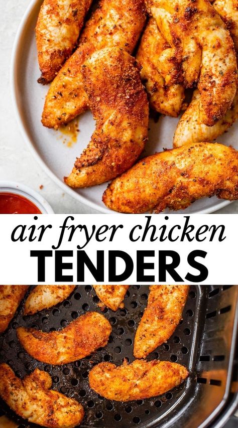 These Air Fryer Chicken Tenders are made with no breading, and are perfect for when you need something quick, easy and delicious for lunch or dinner! Bbq Chicken Tenders, Easy Chicken Tenders, Bbq Fried Chicken, Air Fryer Recipes Chicken Tenders, Air Fried Chicken Tenders, Breaded Chicken Tenders, Grilled Chicken Tenders, Air Fryer Chicken Tenders, Chicken Tenderloin Recipes