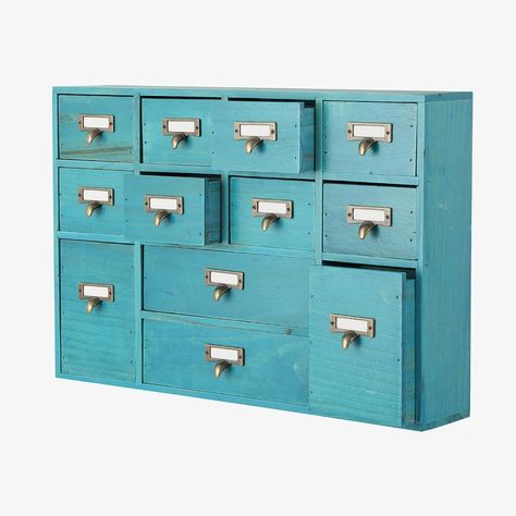 PRICES MAY VARY. 👜 [ ASSEMBLY ] 👜 A traditional apothecary cabinet with Mediterranean design. No need to assemble. The material is natural and stable which eliminates cluttering and save space. 👜 [ PACKAGE ] 👜 A wooden apothecary supplies chest with 12 drawers. All drawers have handles and perfect size labels. 👜 [ MATERIAL ] 👜 This vintage rustic handmade storage drawer box is made of solid wood. The handle is made of steel. The surface of the cabinet is painted to make it look more shinie Wood Box Painting Ideas, Apothecary Supplies, Library Card Catalog Cabinet, Apothecary Drawers, Apothecary Storage, Card Catalog Cabinet, Wood Desk Organizer, Wood Labels, Library Card Catalog