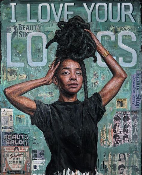 Tim Okamura, Black Female Artists, Acrylic Collage, Collage On Canvas, Afrocentric Art, I Love Your, Artist Portfolio, Black Artwork, African American Hairstyles