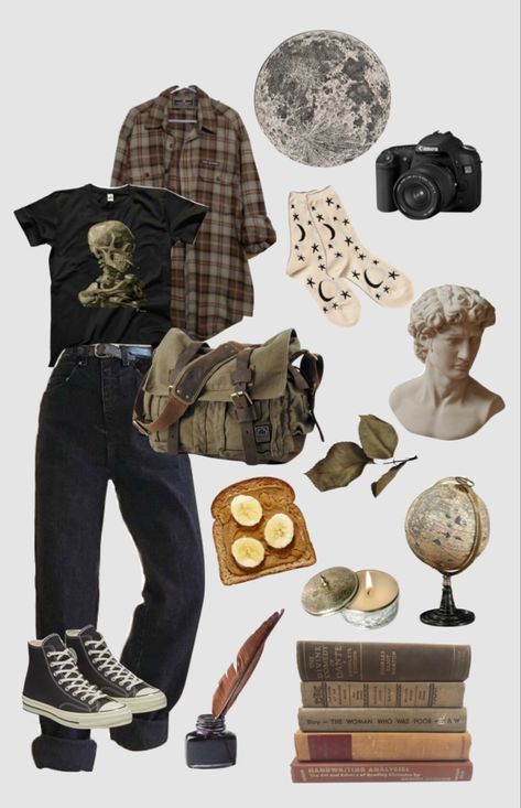 Mosswalker Aesthetic, Grunge X Academia, Nature Grunge Aesthetic Outfit, Grunge X Dark Academia, Dark Academia X Grunge, Cryptid Academia Outfits, Dark Academia Grunge Outfit, Grunge Dungarees, Earthy Grunge Aesthetic